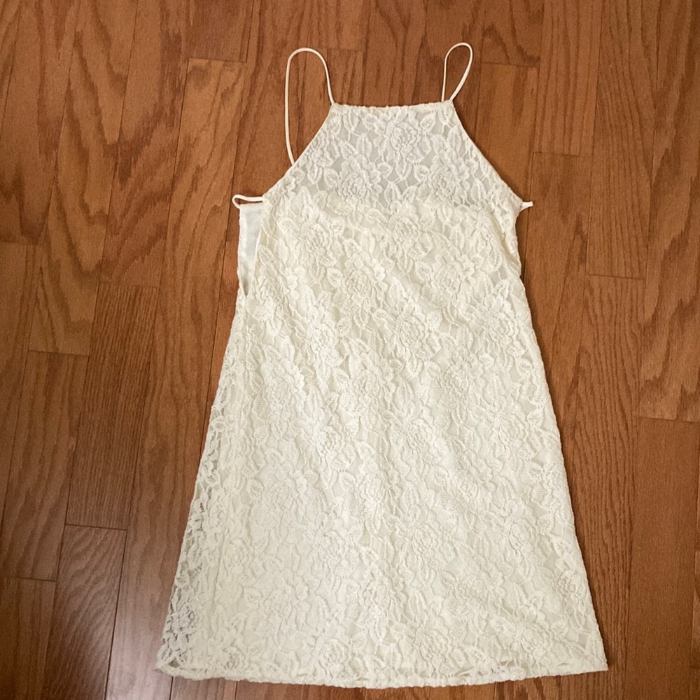 Off-white lace floral mini dress